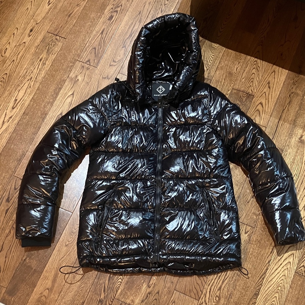 Point Zero women’s XS , liquid shine hi-Gloss Black  Puffer Jacket. Worn once